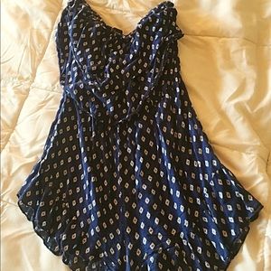 Blue Sleeveless Romper with White Detail